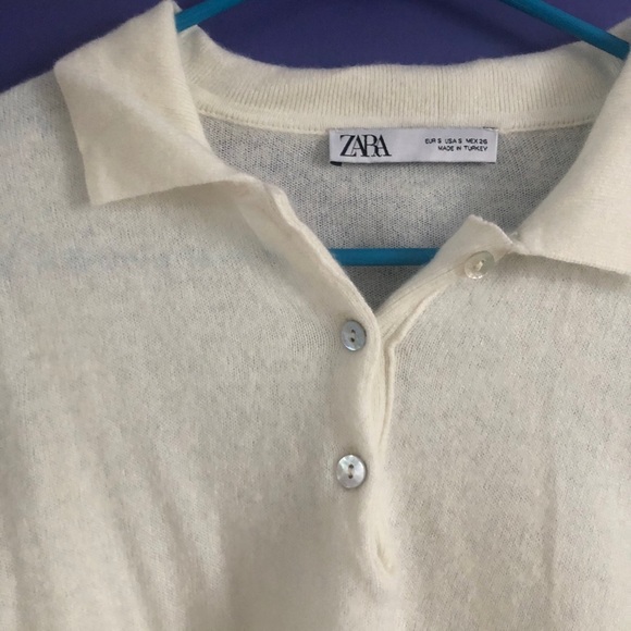 zara polo wool blend knit collared ecru sweater - Picture 4 of 4
